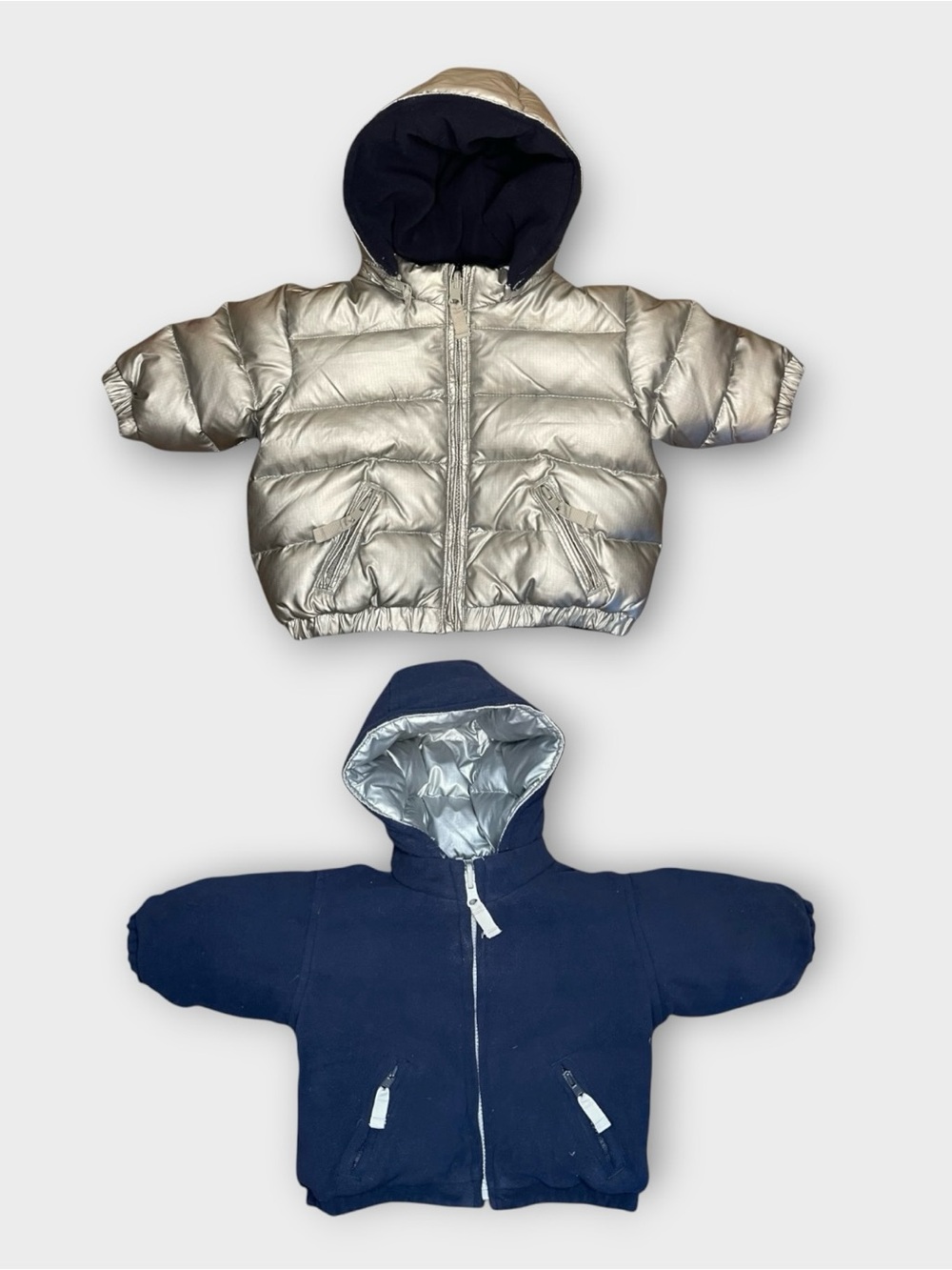 Gap Reversible Silver Puffer Blue Fleece Jacket